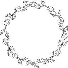 Wreath of hand drawn rose's bud.