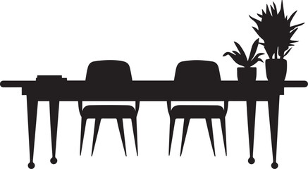 a vector silhouette image of a office table on a white background Art & Illustration