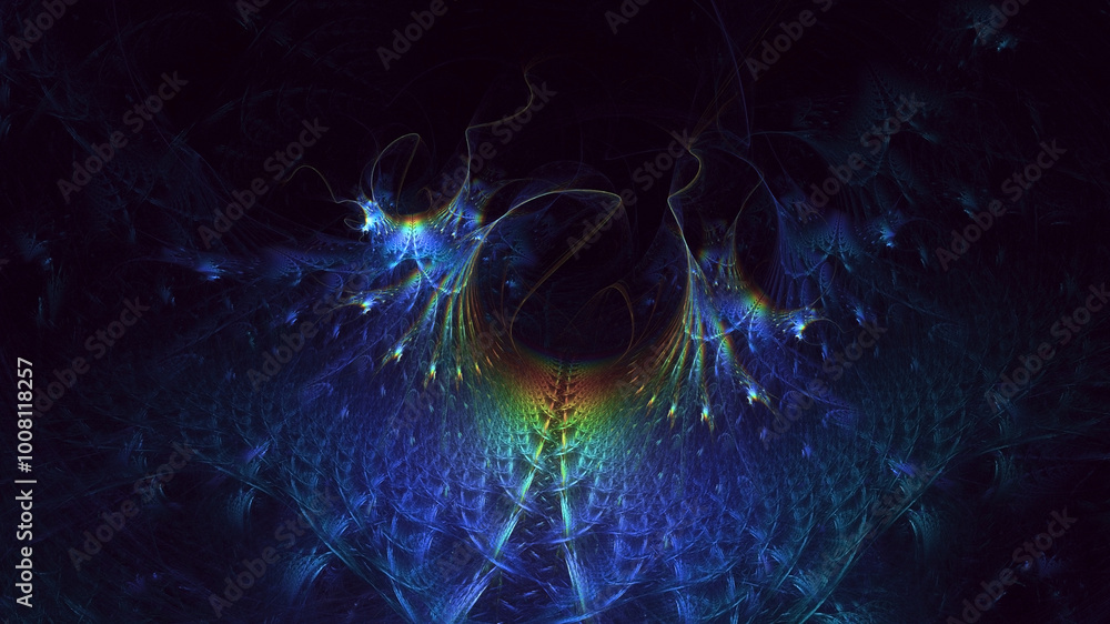 Poster 3d manual rendering abstract blue fractal light background. its not ai generatd illustration.