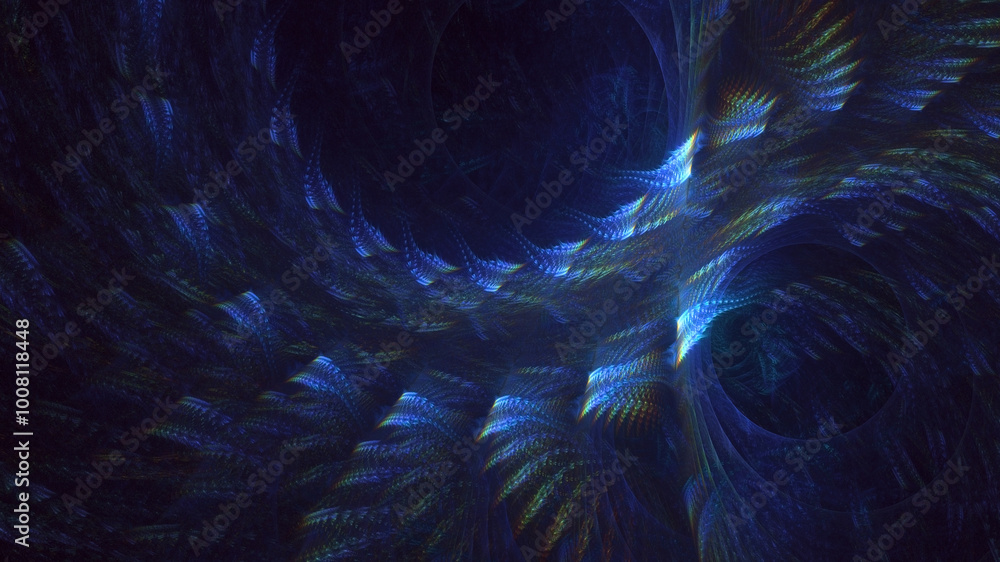 Poster 3d manual rendering abstract blue fractal light background. its not ai generatd illustration.