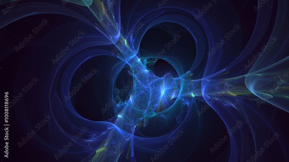 Poster 3d manual rendering abstract blue fractal light background. its not ai generatd illustration.