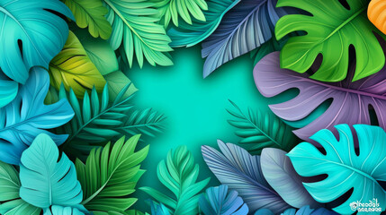 Fototapeta premium Vibrant tropical leaves in a colorful arrangement.