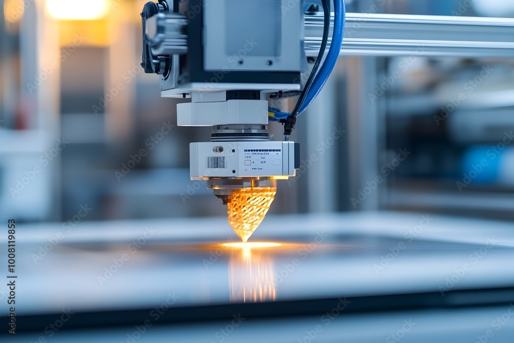 Poster close up view of 3d printer in action symbolizing innovation and the future of manufacturing technol