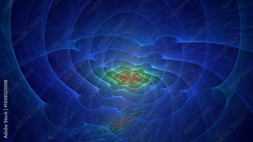 Poster 3d manual rendering abstract blue fractal light background. its not ai generatd illustration.
