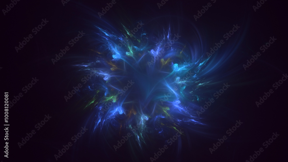 Poster 3d manual rendering abstract blue fractal light background. its not ai generatd illustration.