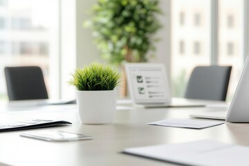 Fototapeta premium A corporate boardroom with executives reviewing ESG compliance reports and setting governance goals, governance compliance, corporate strategy