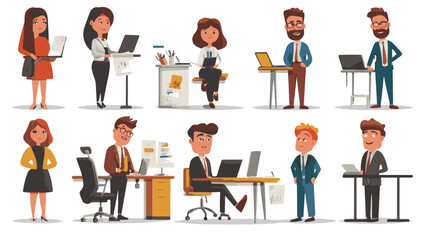 People cartoon characters of different profession and job occupation at workspace isolated set vector illustration