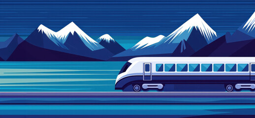 Illustration of a train moving along a coastline