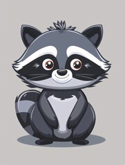 Obraz premium Charming monochrome raccoon logo featuring a minimalist design in a flat graphic style.