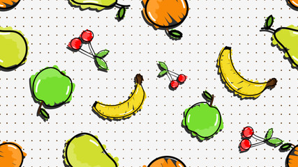 Vector illustration. Seamless pattern of fruits. Hand-drawn style. Line art. Color doodle style. Design for wallpaper, background, poster, banner.