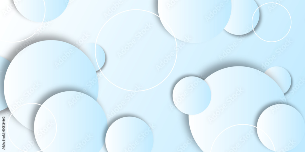 Poster abstract blue gradient background with golden stoke circles. pastel color bokeh bubbles abstract bac