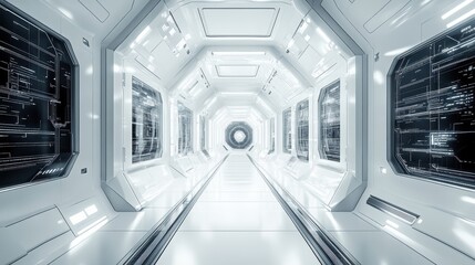 Futuristic corridor, white isolate background