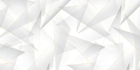 Abstract Minimal Geometric background with triangular shape as pattern .White gradient minimal line design. abstract futuristic concept golden stokes modern shape geometric business banner background.