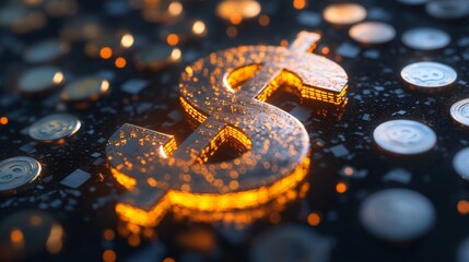 Glowing Dollar Sign Symbol Amidst Scattered Coins