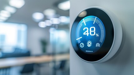A smart thermostat with a touchscreen display.