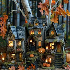 Obraz premium set of Enchanted halloween houses, Halloween elements, Happy Halloween