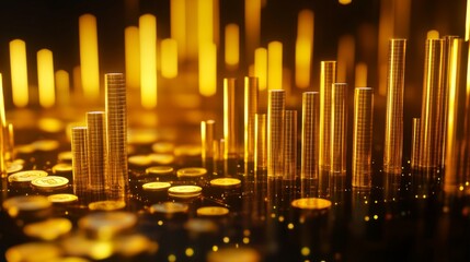 Golden Bars and Coins in a Cityscape