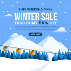 Winter sale advertising social media template, winter at forest with mountain and tree