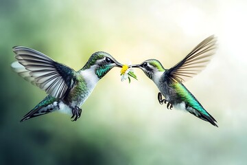 Two Hummingbirds Sharing a Flower.