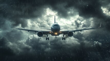 Airplane Flying Through Stormy Skies, Aviation in Rough Weather