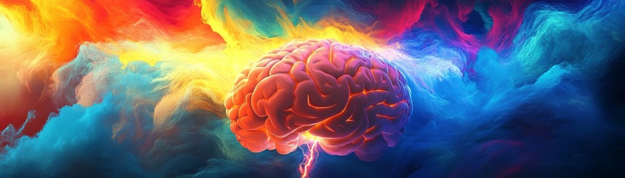 Electrifying Mind: Lightning Bolt Unleashing Explosive Ideas and Innovation in Human Brain, Bursting Energy with Vibrant Colors