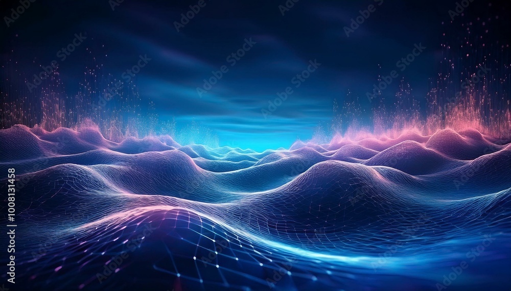 Aufkleber beautiful futuristic abstract wave technology background with blue light digital effect corporate co