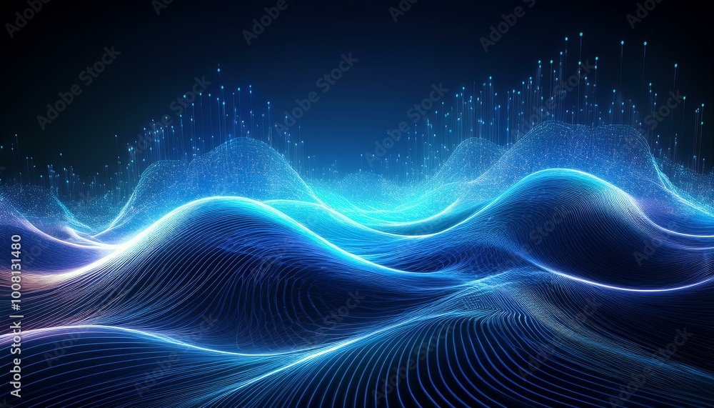 Poster beautiful futuristic abstract wave technology background with blue light digital effect corporate co