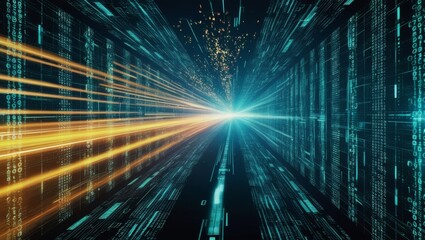 Obraz premium Abstract Data Stream and Binary Code in a Futuristic Tech Environment