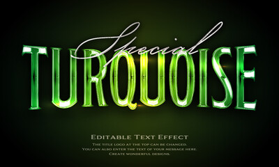 &rdquo;Turquoise Special&rdquo; chrome metallic editable title logo text style effect, with seamless and green, light green antique glass holographic background. serif typeface,serif typeface
