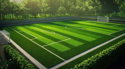 3D Rendered Soccer Field with Detailed Stadium and Realistic Grass Texture for Sports Simulations and Visualizations