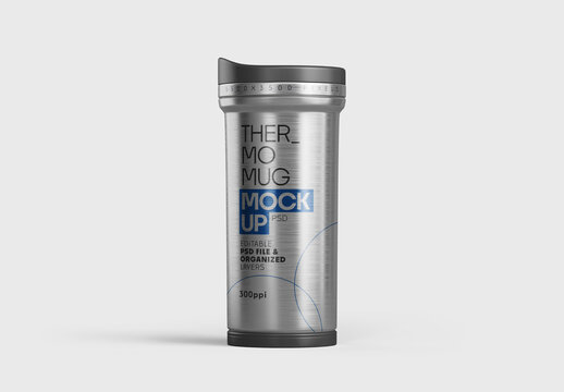 Thermos Cup Mockup for Cafe Branding and Beverage Packaging