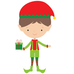 Cute Christmas elf boy vector cartoon flat style illustration