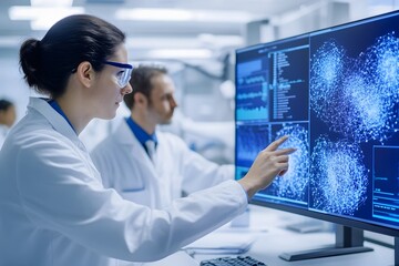 Diverse team of scientists collaborating in high tech lab showcasing research innovation and breakthrough discoveries