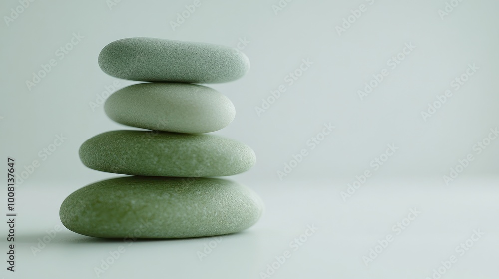 Poster a serene stack of smooth stones representing balance and tranquility.