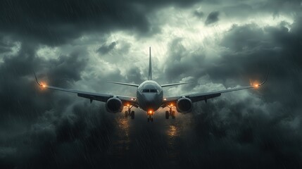 Airplane Flying Through Stormy Skies, Aviation in Rough Weather