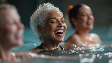 Joyful Senior Woman Enjoying Water Aerobics Class