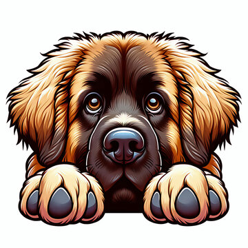 Peeking leonberger dog cartoon illustration, big dog breed clip art design element