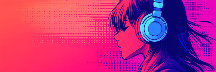 Woman listening to music with headphones