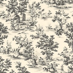 Vintage Toile de Jouy Seamless Pattern Design