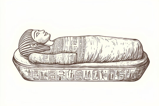 recommend clip art: character cartoon Ancient Egyptian mummy from sarcophagus sketch engraving illustration