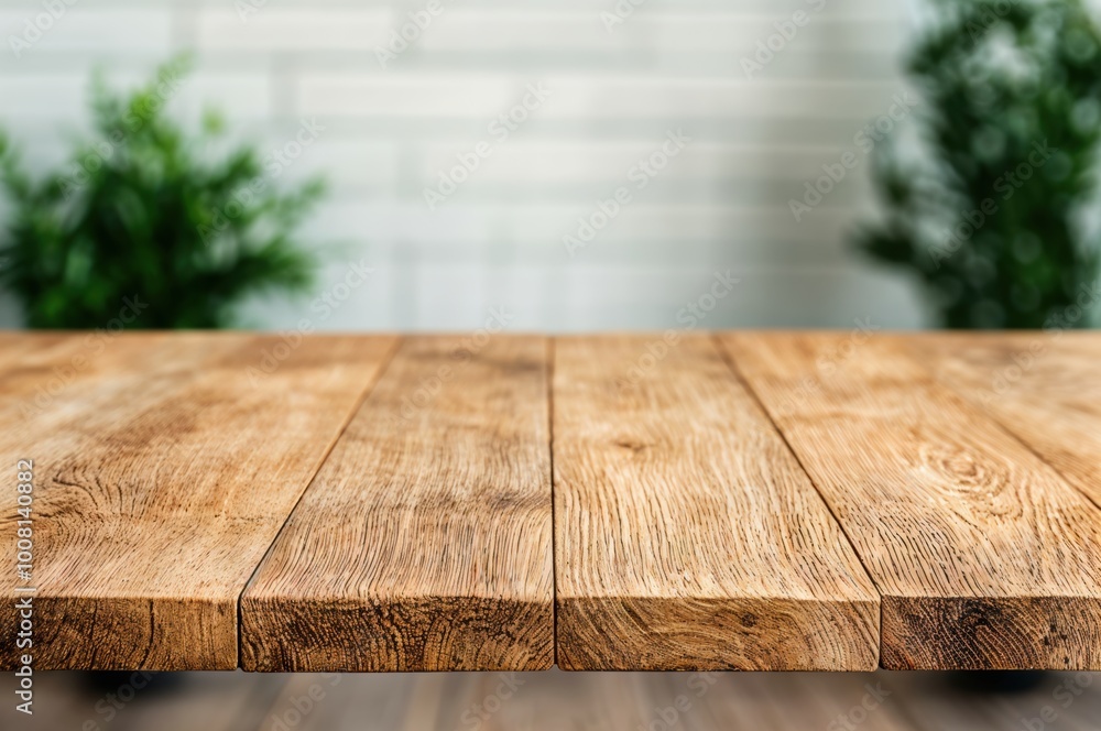 Poster Empty wooden table with blurred background for product placement