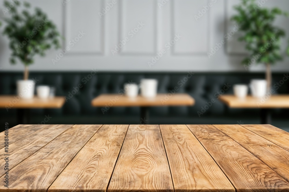 Aufkleber empty wooden table in front of blurred cafe background