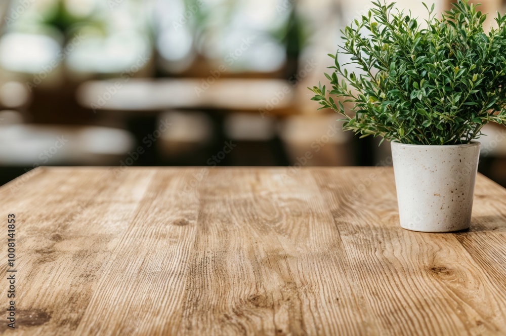 Canvas Prints empty wooden table with potted plant in restaurant