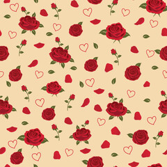 Floral vintage seamless pattern, red rose seamless pattern