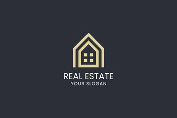 Modern logo design for a real estate company on a dark background