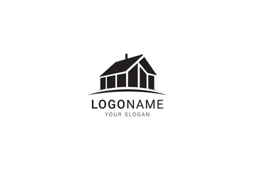 Simple black house logo design with customizable text options