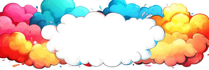 Colorful clouds create a fun and whimsical background.