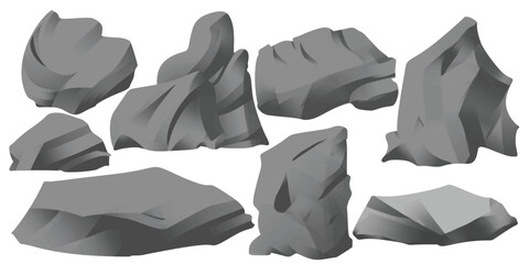 set of stones element for design. simplistic,heavy cobbles, and monochrome concept. nature, building, material, and texture themes