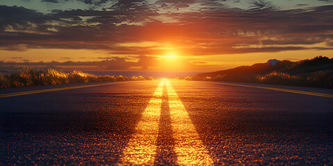 Sunset Road Leading Through Forest