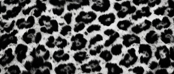 Black and white leopard or cheetah print fur. The pattern consists of irregular black spots on a white background, with visible fur texture of realistic animal skin appearance. Generative AI